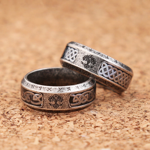 Nuevos anillos vikingos de acero inoxidable con diseño de árbol de la vida para hombres y mujeres.