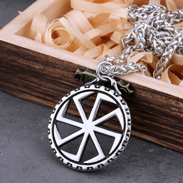 Collar vintage de runas eslavas para hombre, amuleto con símbolo solar vikingo.