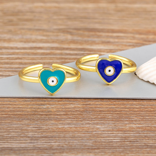 Anillos de ojo malvado de la suerte en forma de corazón, 5 colores, para mujer