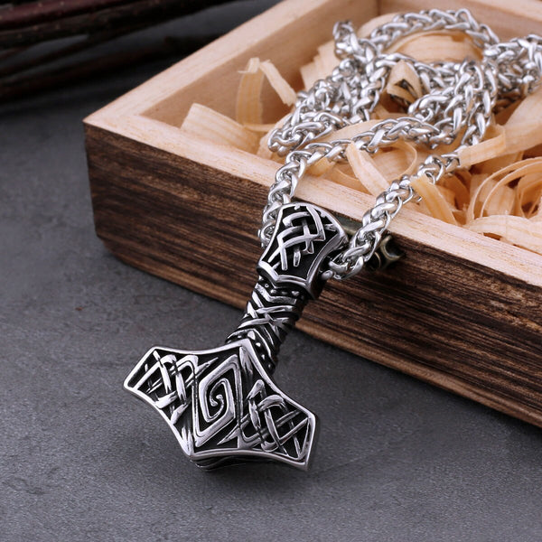 Collar nórdico vikingo con martillo de Thor y Mjolnir de acero inoxidable para hombre, amuleto de Odín con colgante de runa
