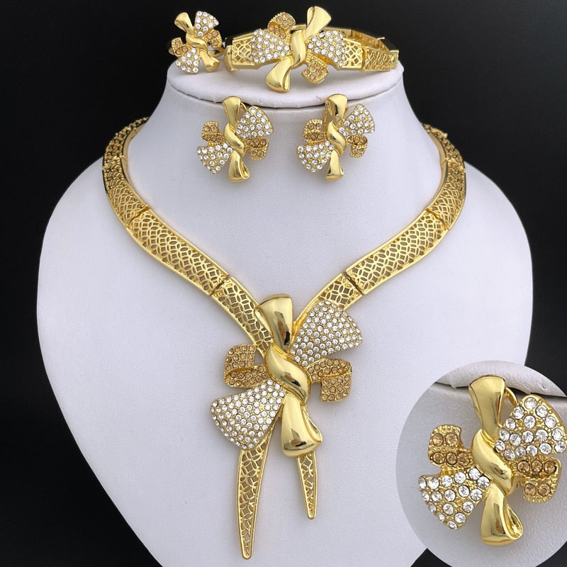 Italy Gold Color Jewelry Set For Women Bowknot Shape Jewelry Set