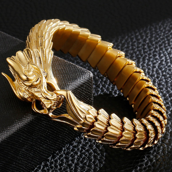 Dragon Head Animal Man Bracelet Gold Plated 316L Stainless Steel Dragon Keel Chain Men's Bracelets