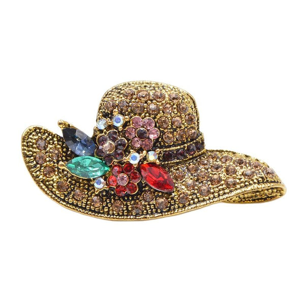 Broches de sombrero con diamantes de imitación de color dorado antiguo de moda vintage para mujer