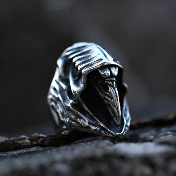 Anillos de circón con diseño único vintage de cuervo olécranon, parca y calavera para hombre