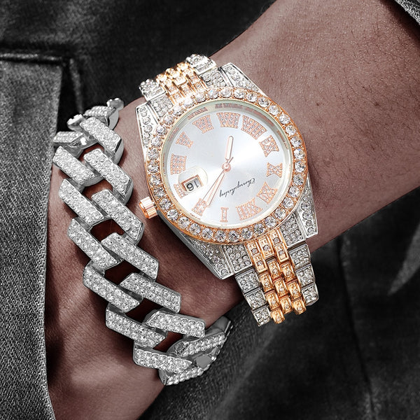 Reloj para mujer color oro rosa y plata con acabado helado