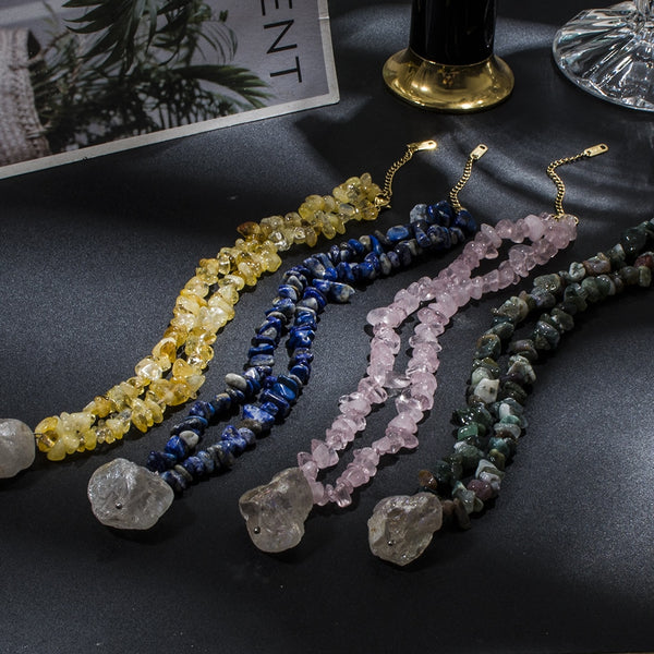 Gargantilla con cuentas de piedra de grava natural para mujer