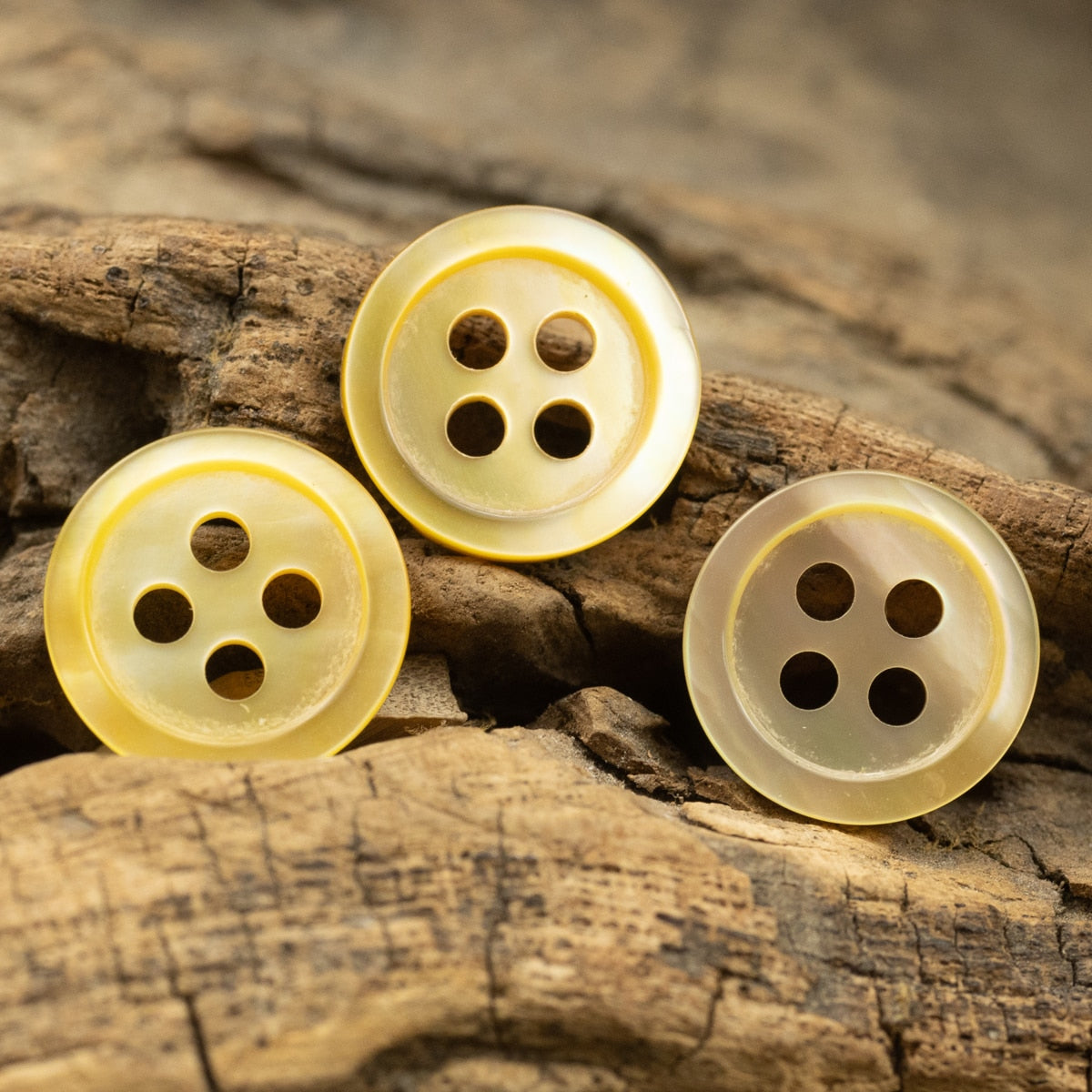 10pcs Yellow Small Rim Natural 4 Holes Shell Buttons