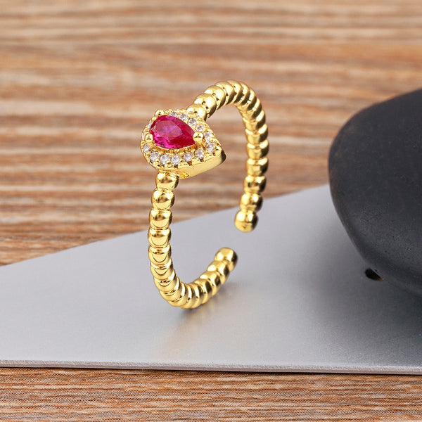 Anillos de compromiso ajustables abiertos con diseño de gota de agua y circonitas de cristal de moda