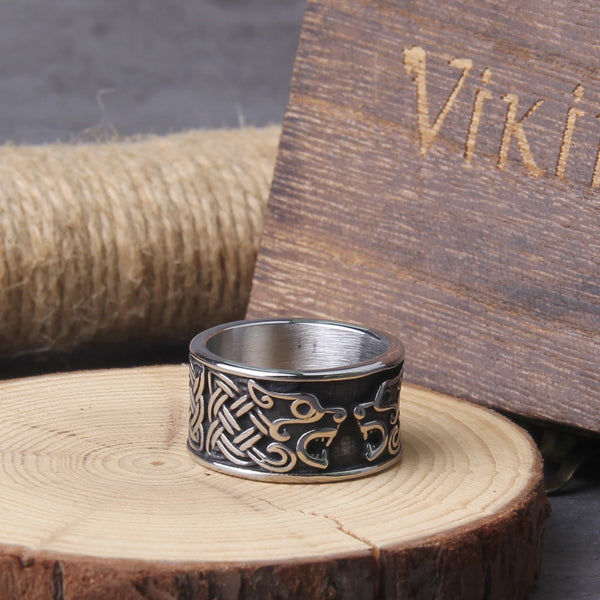 Anillos de acero inoxidable con símbolo vikingo de oso para hombre