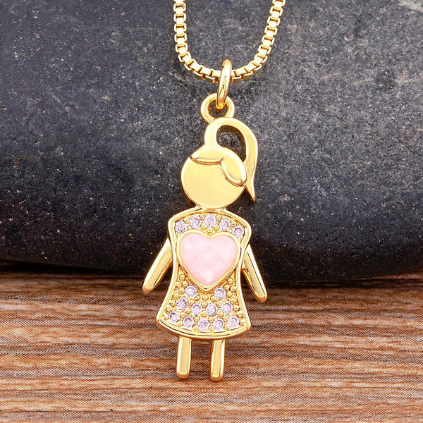 Collar con colgante de circonita en forma de corazón con incrustaciones de concha rosa y cristales de moda para mujer