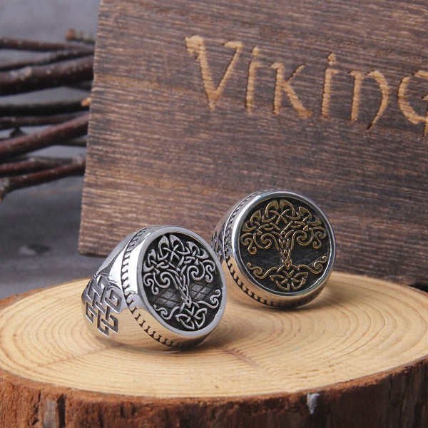 Anillos de acero inoxidable para hombre con amuleto del árbol de la vida