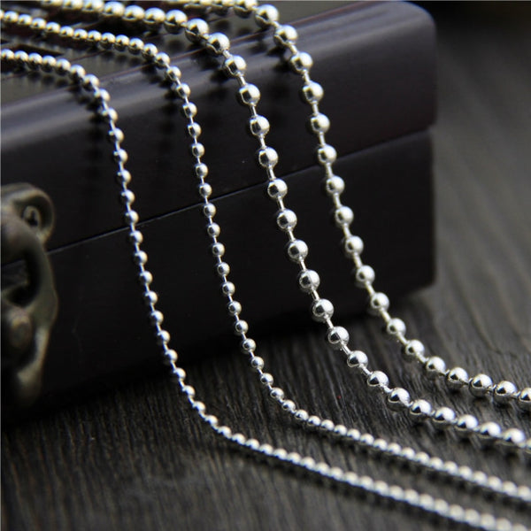 Collar Unibabe de cadena de bolas de plata pura y brillante para hombre y mujer