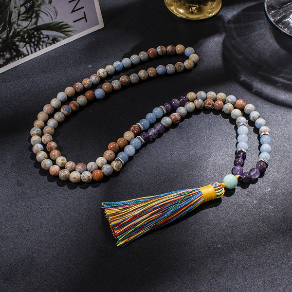 Collar Mala 108 con cuentas de piedra natural de 8 mm para hombres y mujeres