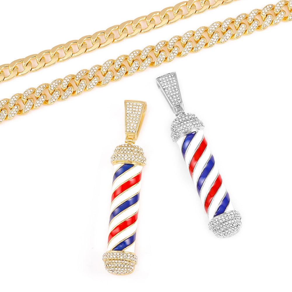 3D Barber Pole Razor Hairclippers Charms Pendant