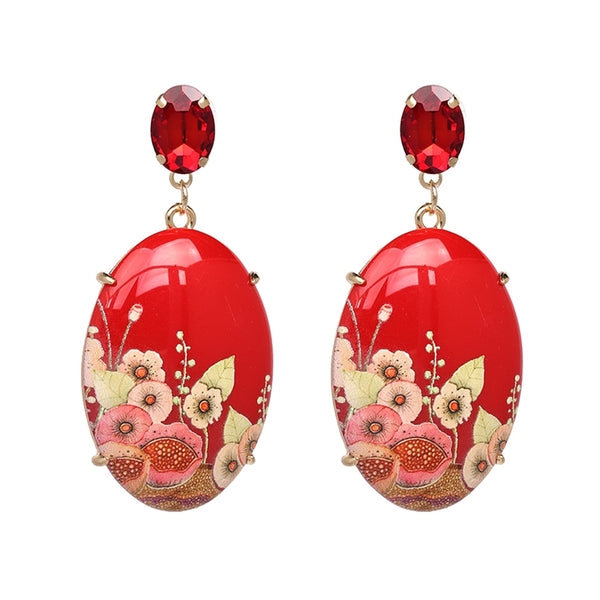 New Arrival Red Crystal Metal Statement Earrings