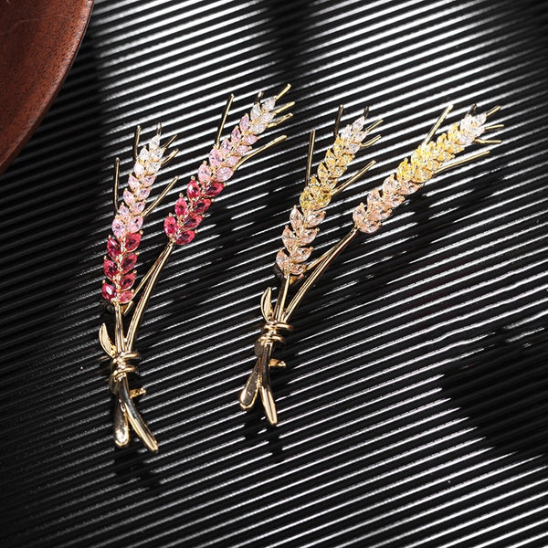 Luxury Cpper Micro Inlaid Cubic Zirconia Colorful Wheat Brooch