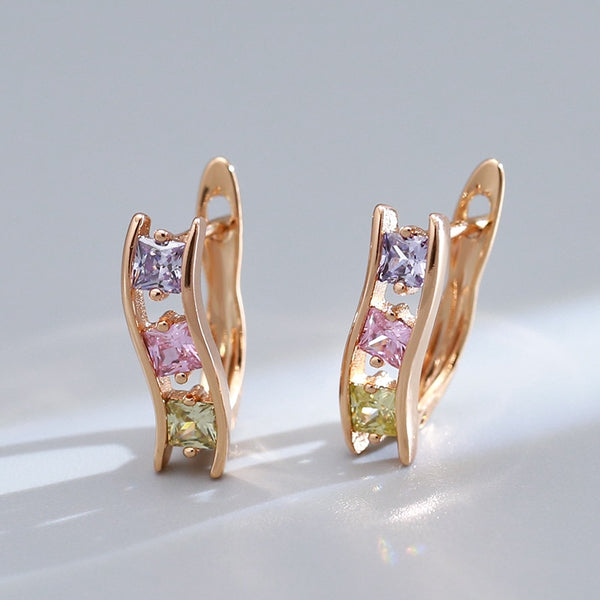 Pendientes de oro 585 con circonitas cuadradas moradas y verdes brillantes para niña