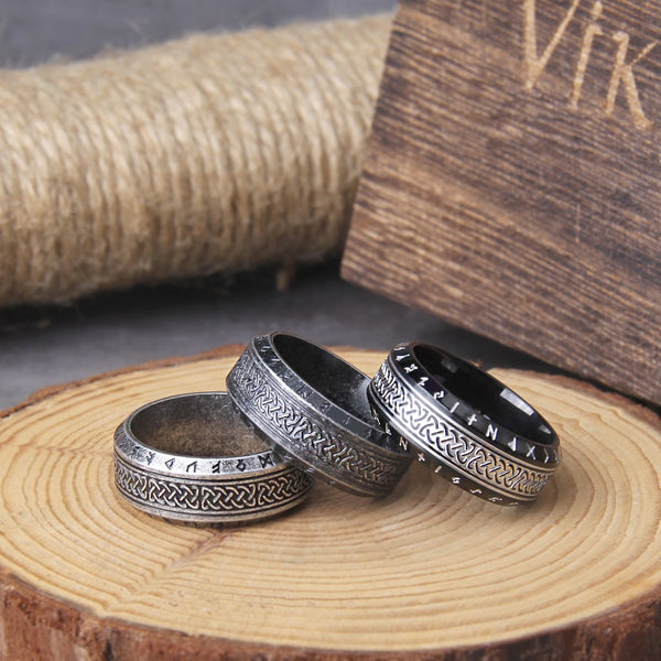 Anillo celta de acero inoxidable con runas vikingas que nunca se desvanecen