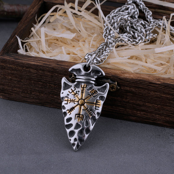 Viking Spear Necklace Stainless Steel Men Hip Hop Biker Helm of Awe Amulet Necklaces