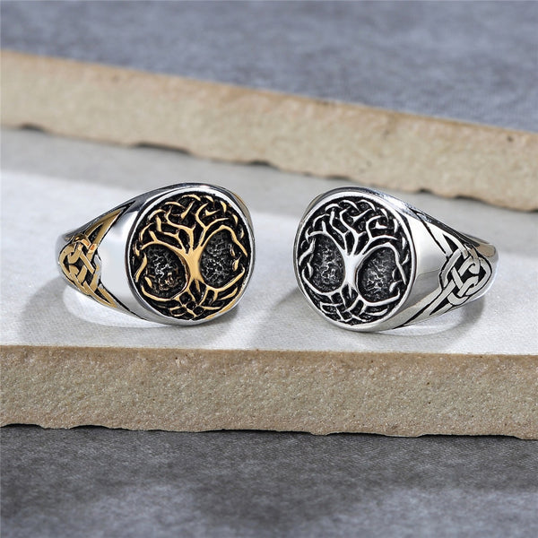 Anillo vikingo vintage con árbol de la vida para hombre, de acero inoxidable nórdico, con nudo celta de Odín.
