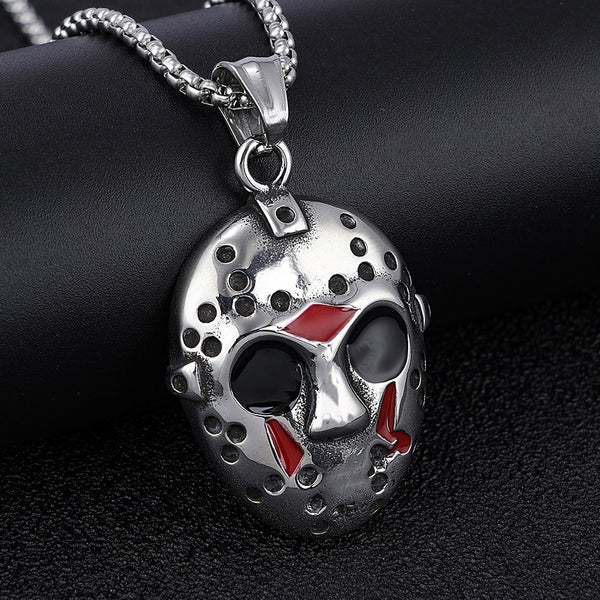 Collar con colgante de máscara de Jason de acero inoxidable para hombre, regalo de Halloween, collares de motociclista para el Viernes Negro