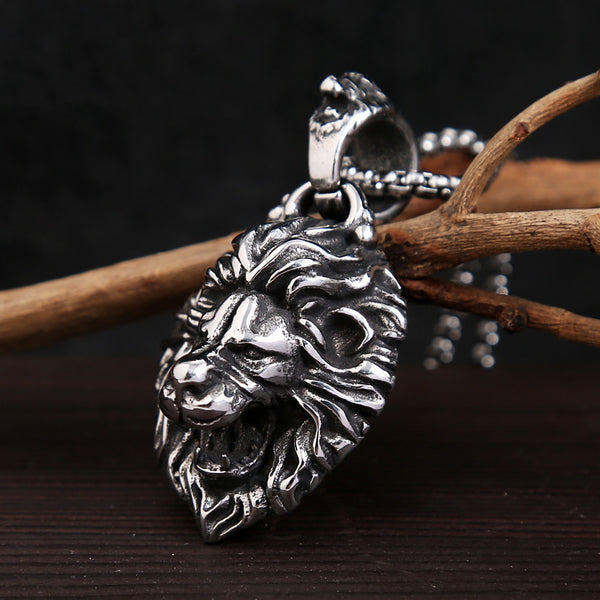 Collar con colgante de cabeza de león dominante vintage para hombre