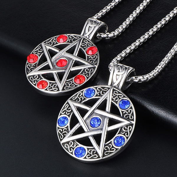 Collar con colgante de pentagrama de Satanás vintage de acero inoxidable para hombre