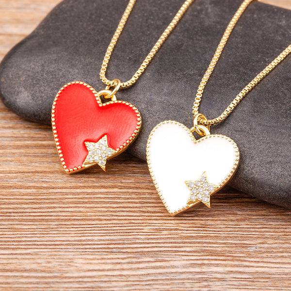 Exquisito collar con colgante de corazón romántico de circonita para mujer, estrella sencilla de cristal