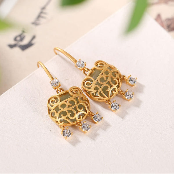 Creative Natural Hotan Jasper Ruyi Earrings for Women