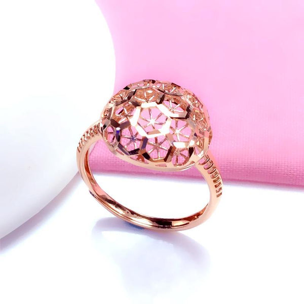 Anillos artesanales tridimensionales con cuentas huecas redondas de oro rosa de 14 quilates y oro púrpura 585 para mujer