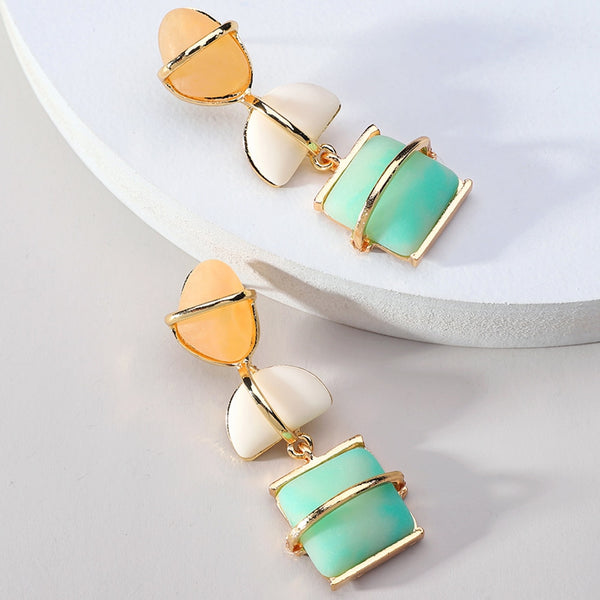 Pendientes largos geométricos de piedra natural modernos y modernos para mujer