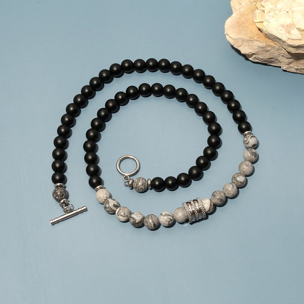 Gargantilla de ónix mate con piedra de lava negra natural para hombres y mujeres