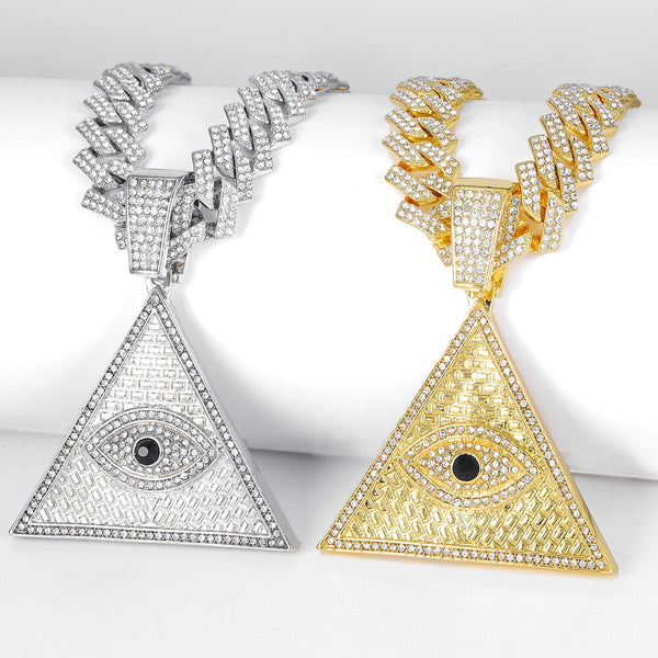 Collar con colgante de ojo en triángulo con brillantes diamantes de imitación para hombre