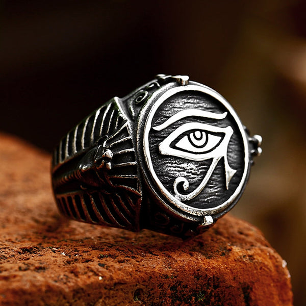 Anillo Ojo de Horus de acero inoxidable vintage de nuevo diseño para hombre