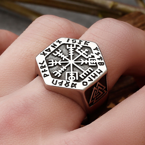 Anillos de runas con brújula vikinga nórdica populares para hombre