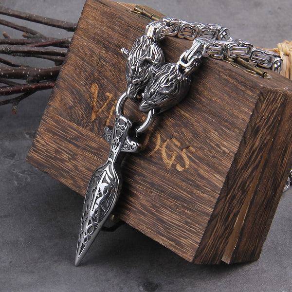 Collares de lobo celta para hombre que nunca se desvanecen, amuleto vikingo Vegvisir, colgante de lanza