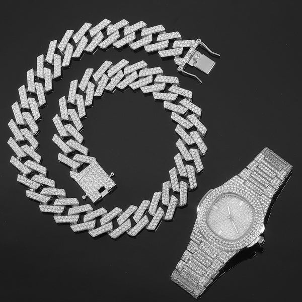 Gargantilla cubana Miami de 20 mm con eslabones circulares, color dorado, reloj con acabado helado