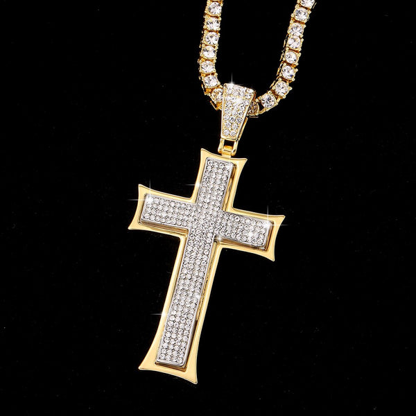 Collar con colgante de cruz grande de Jesús de cristal para mujer