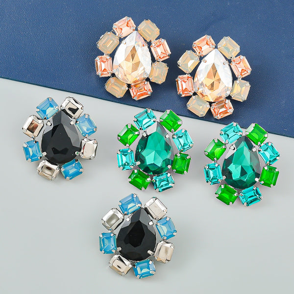 Pendientes geométricos de gota de agua con diamantes de imitación de metal de moda para mujer