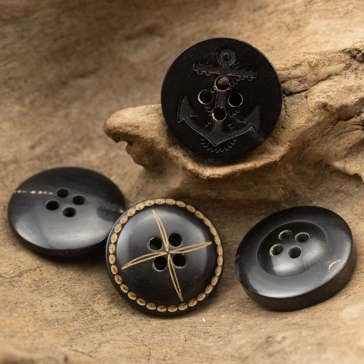 5pcs Black Anchor Horn Buttons for  Sewing Accessories