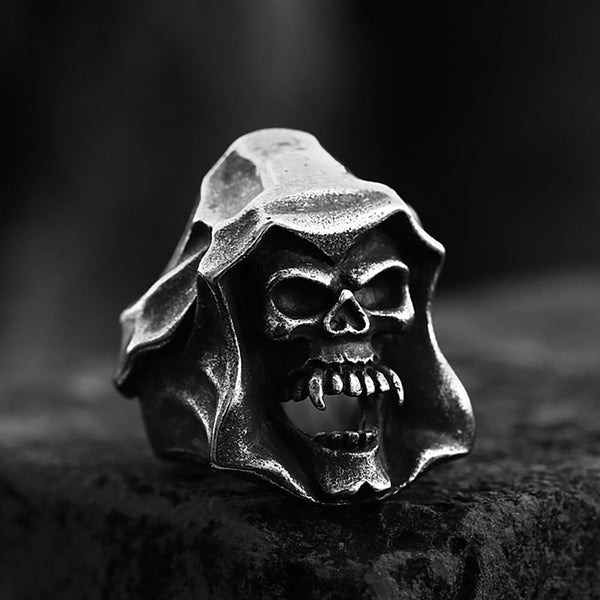 Anillo de calavera de la muerte de acero inoxidable punk para hombre, estilo hip hop vintage, gótico, dominante.