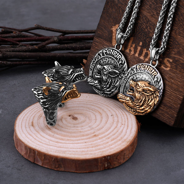 Collar con cabeza de lobo Fenrir vikingo vintage de acero inoxidable para hombre