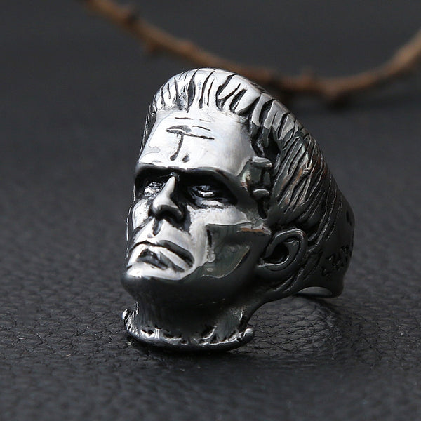 Anillos de acero de Frankenstein gótico de ciencia ficción para hombre