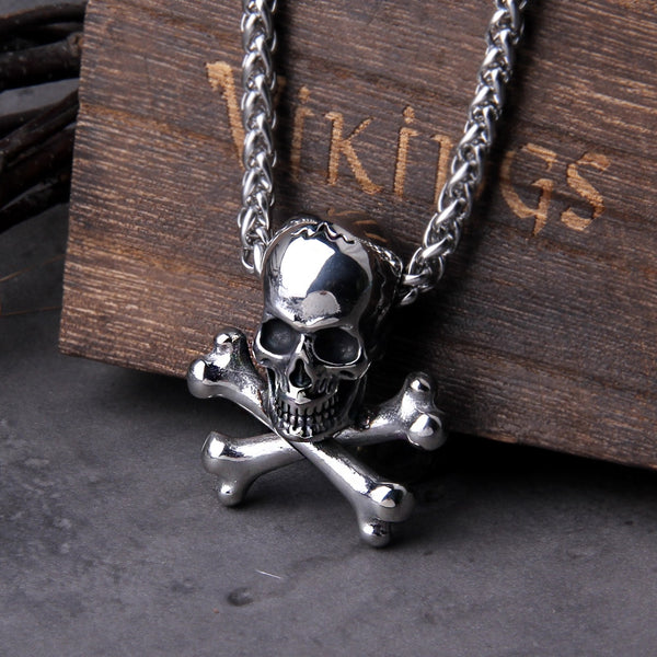 Collar con colgante de cadena de calavera de acero inoxidable estilo punk, estilo hip hop vintage.