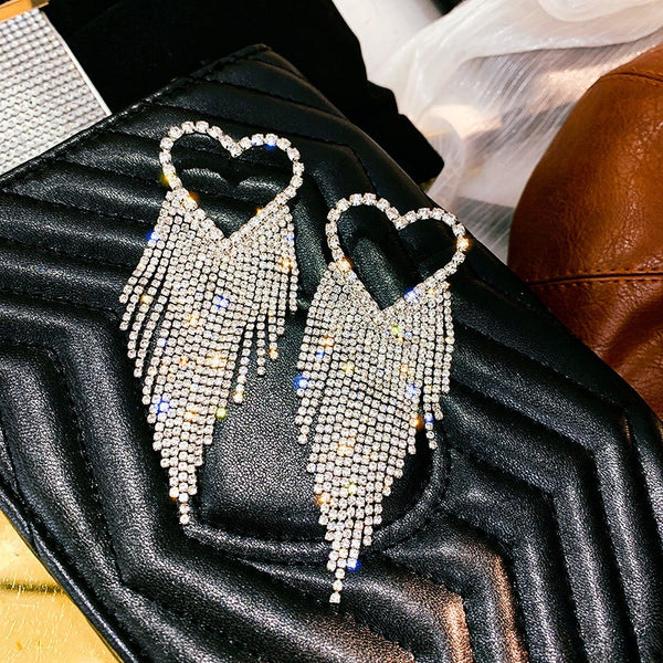 Pendientes largos con borlas y diamantes de imitación para mujer