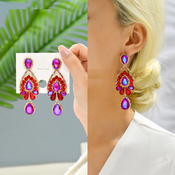 Pendientes colgantes de cristal colorido con forma de lágrima bohemia para mujer