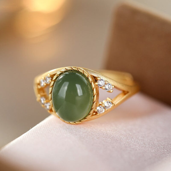 Anillos ovalados de diamantes con incrustaciones de jaspe hetiano natural para mujer