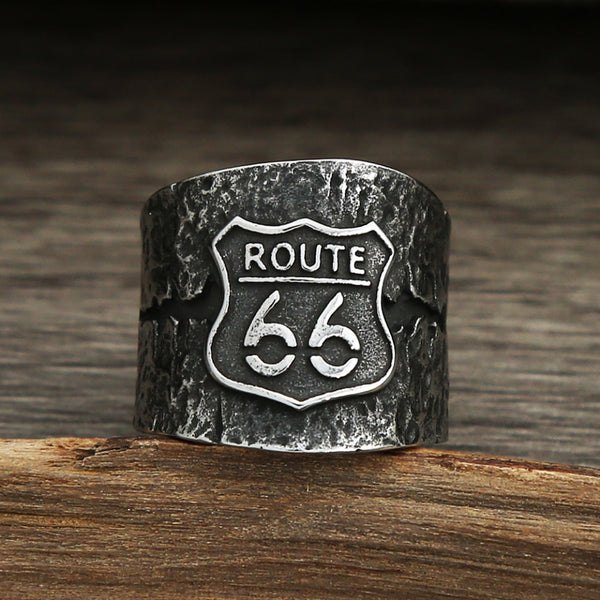 Anillo punk vintage de acero inoxidable 316L de la Ruta 66 para hombre