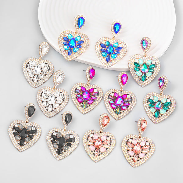Nuevos pendientes colgantes de corazón de metal con diamantes de imitación, joyería sencilla para fiestas en casa y mujeres