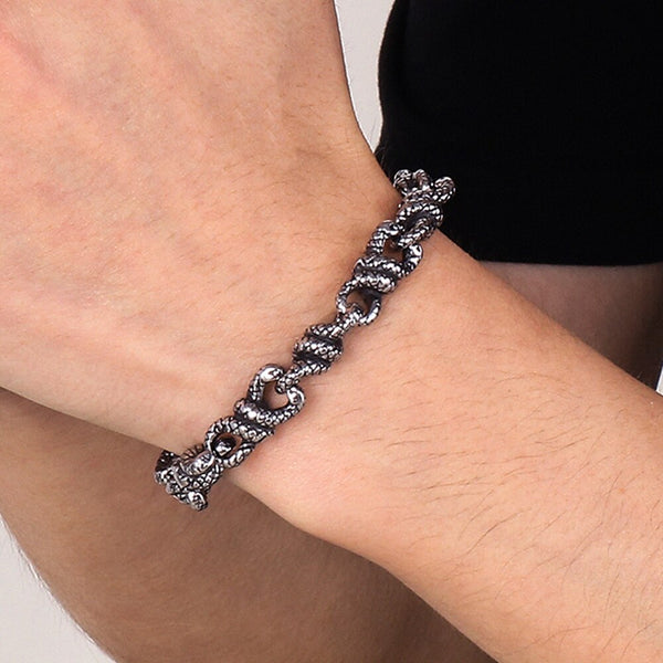 Pulsera retro de cadena trenzada con cuerpo de serpiente doble para hombre